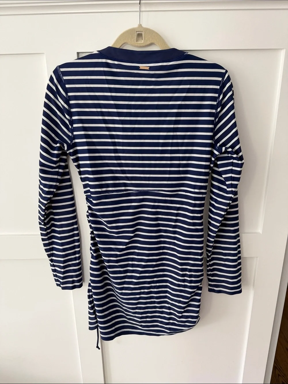 Cabana Life Navy and White Striped Swim Coverup with Embroidered Placket